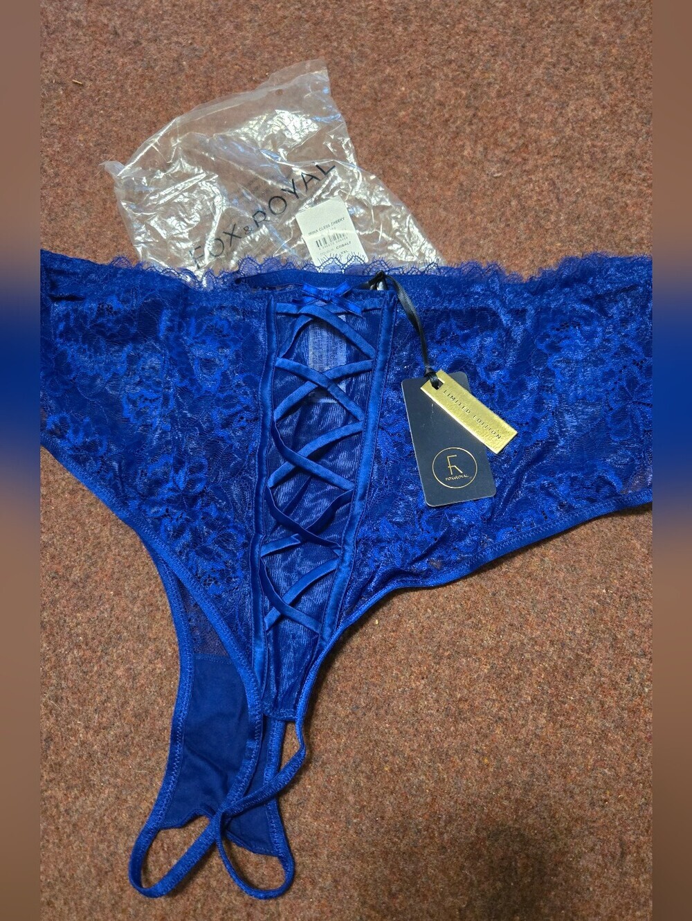 New! Fox & Royal Irina Cless Cheeky Sheer Lingerie No Crotch Size XXL Royal Blue